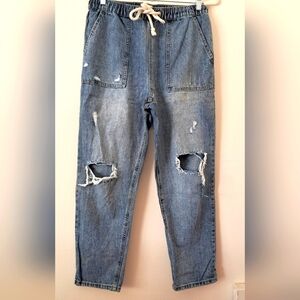 Drawstring Distressed Jeans